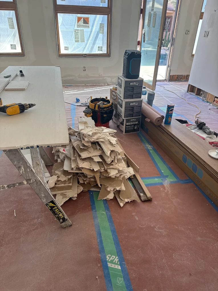 Drywall demolition and remodel in progress